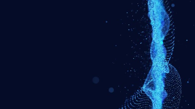 Big data visualization abstract technology wave with flowing particles and digital data transfer 3D rendering.