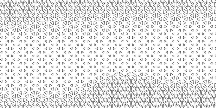 Abstract geometric design features an array of black outlined triangles that gradually transform into small dots against a clean white backdrop, creating a modern and minimalist visual