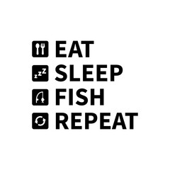 Naklejka premium Eat Sleep Fish Repeat icon set isolated on white background