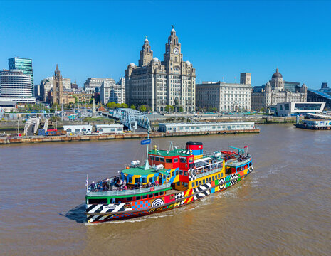 Liverpool, Merseyside, United Kingdom. 04.23.2026 Aerial Image of the River Mersey sightseeing cruise taken during Spring.
