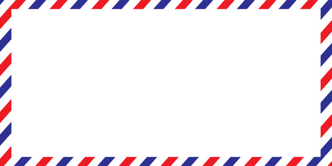Postal air mail envelope frame with red and blue stripes on a white background. Vector illustration. © roni