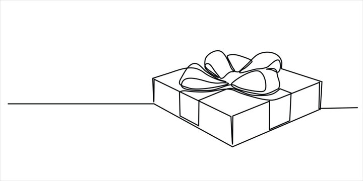 Gift box with bow line art vector illustration minimalist continuous drawing celebration present design