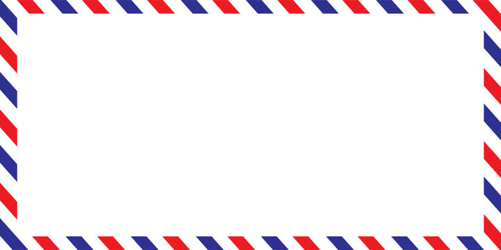 Postal air mail envelope frame with red and blue stripes on a white background. Vector illustration.