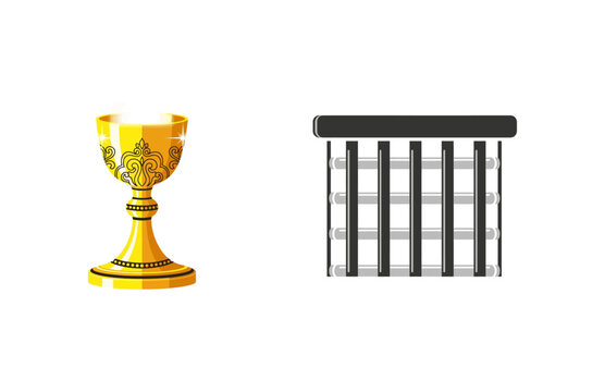 Conceptual vector artwork of a decorative golden goblet and imposing prison bars