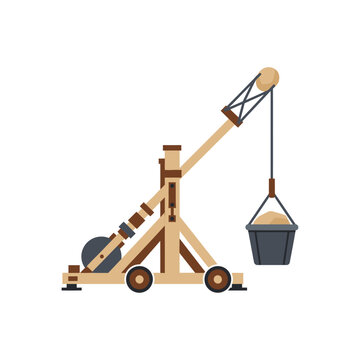 Medieval Siege Weapon Catapult Vector Illustration - Ancient Warfare Machine