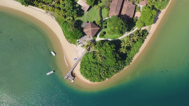 Aerial view of the coast of the tropical island of Ilha Grande near the town of Angra dos Reis in Brazil