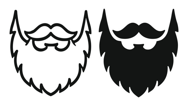 beard and mustache outline and solid icons, hipster barber style facial hair symbol for salon and barbershop design, simple vector isolated on transparent background