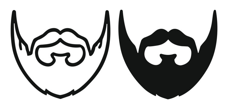 beard and mustache outline and solid icons, hipster barber style facial hair symbol for salon and barbershop design, simple vector isolated on transparent background