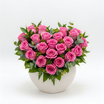 Heart-shaped pink roses in a white hatbox