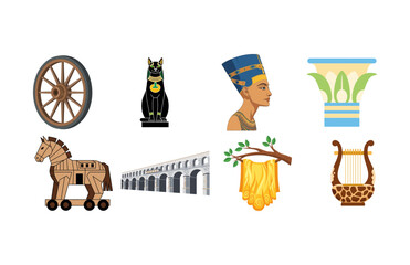 Ancient Civilizations Vector Icons Collection Historical Artifacts and Mythological Symbols © Astutik