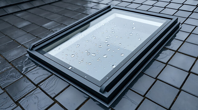 Sleek Black Frame Skylight Design On Dark Grey Slate Tiles