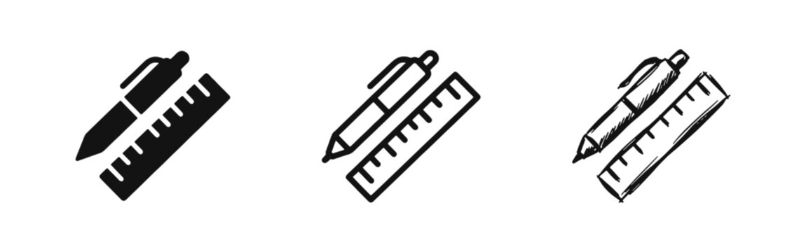 Design Tools Icons Set - Pen and Ruler Measurement and Drafting Symbols