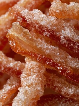 Sugared Candied Orange Peel Macro Crystals Caramelized Citrus Strips Patisserie Sweet Closeup