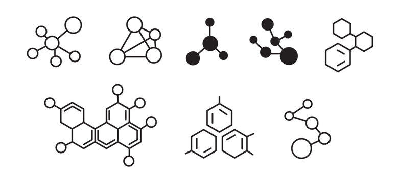 Minimalist linear icons of chemical compounds and hexagonal organic molecules