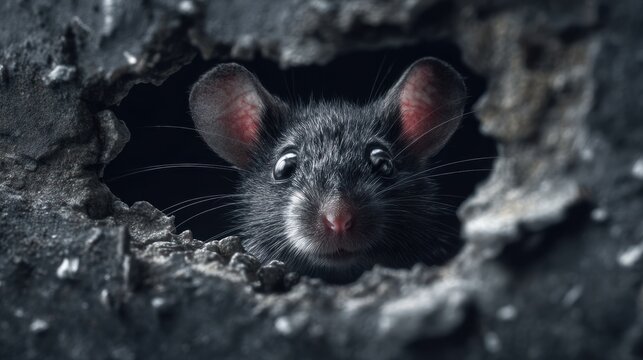 Rat peeking through hole