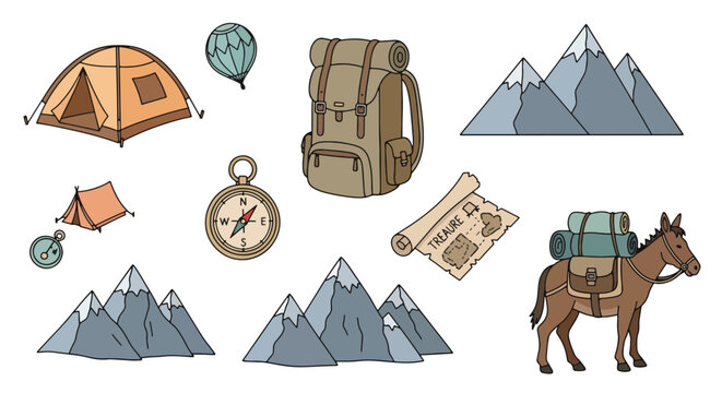 Donkey with backpack on mountain trail.