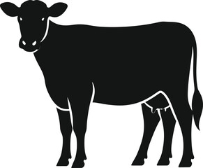 Fototapeta premium Cow silhouette, black vector icon style, simple shape, clean cut, white background
