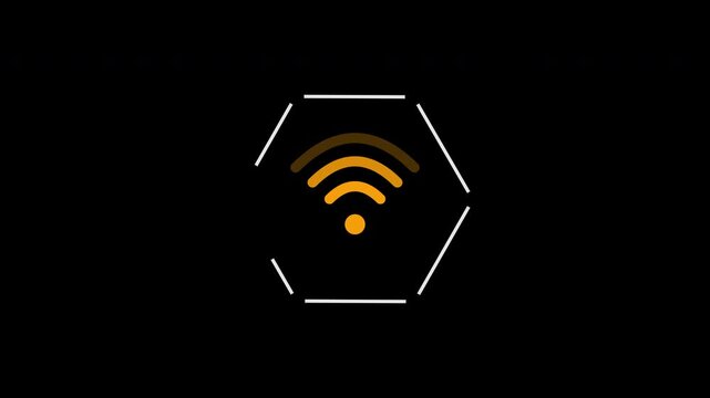WiFi Signal Strength Animation with Alpha Channel with Hexagonal Outline.
