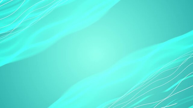 Turquoise soft wave background with flowing abstract ribbons, thin white curves, and calm clean copy space. for wellness videos, corporate promos, medical titles, spa visuals, and modern overlays.