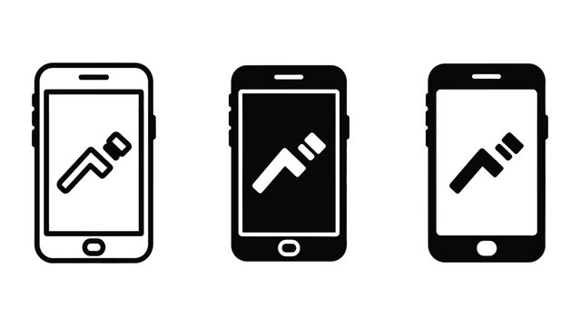 Smartphone icons showing hammer tool with different screen themes