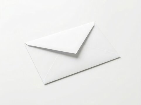 Single blank white paper envelope on plain studio background.