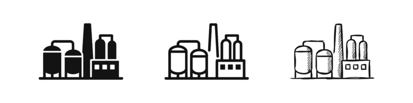 Industrial Factory and Manufacturing Plant Icon Set for Production Power and Chemical Processing