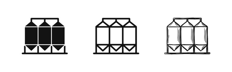 Industrial Grain Silos and Storage Tanks Icon Set © drawing lines