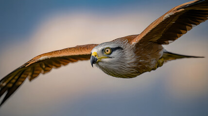 Fototapeta premium A sharp focus DSLR photo of a kite bird in flight with wings spread wide, isolated on transparent background