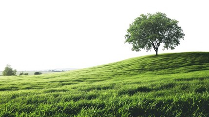 Fototapeta premium green landscape isolated on white background, nature, mountain, trees, sky, forest, background, hill, watercolor, scenery, morning, summer, travel, recreation, relax