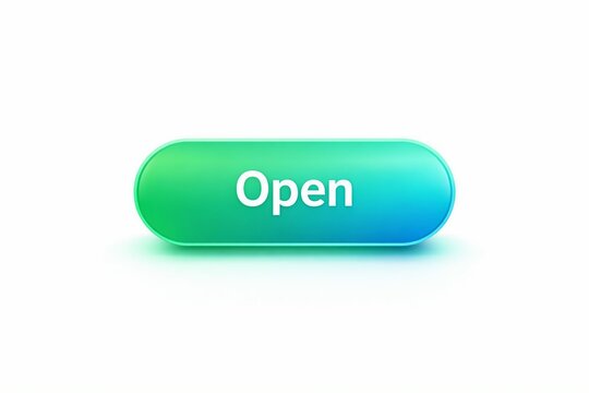 A stylized capsule-shaped button labeled open with a gradient color scheme