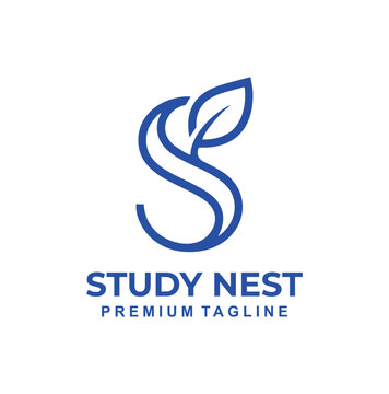 Professional modern study nest logo with blue leaf letter S.