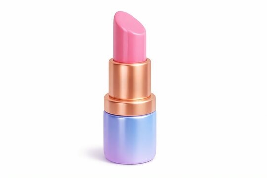 Elegant lipstick with pink bullet and gold accents on a blue base