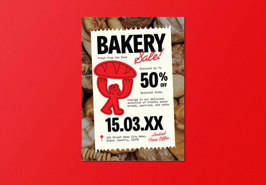 Beige Black & Red Naive Design Bakery Sale Flyer