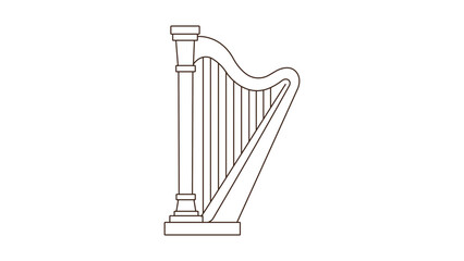 Classical Harp vector icon with an editable stroke, featuring a minimalist black line illustration of a musical instrument on a white background, perfect for orchestra and symphony concert designs. © Uzzal