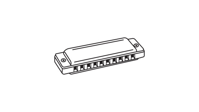 Minimalist Harmonica black line vector icon with an editable stroke, representing a mouth organ illustration on a white background, ideal for blues and folk music branding or educational materials.