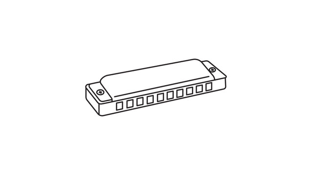 Sophisticated harmonica vector icon illustration featuring an adjustable stroke weight. Clean minimalist line art of a mouth organ musical instrument, perfect for artistic hobby and school projects.