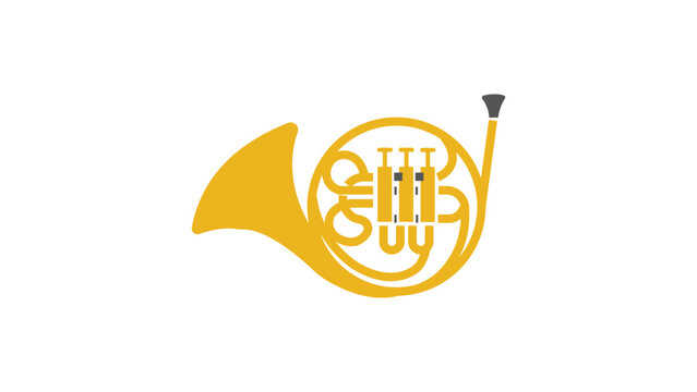 Minimalist French Horn vector illustration with editable stroke, presenting a contemporary black line icon of a classic brass instrument on a white background, ideal for musicians and composers.
