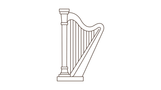 Classical Harp vector icon with an editable stroke, featuring a minimalist black line illustration of a musical instrument on a white background, perfect for orchestra and symphony concert designs.