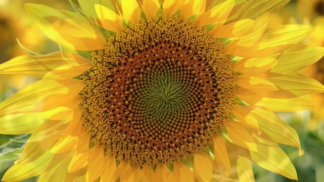 Close-up of a vibrant sunflower in a field on a sunny day.