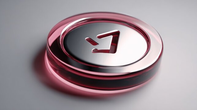 Abstract red and silver button with down arrow icon on light background