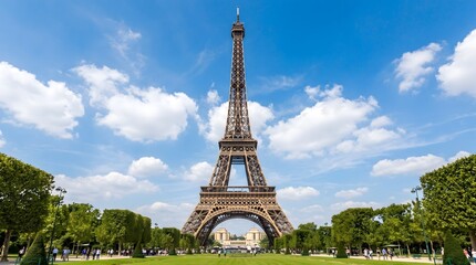 Obraz premium Eiffel Tower Paris France Iconic Landmark Landmark Summer Daytime Blue Sky