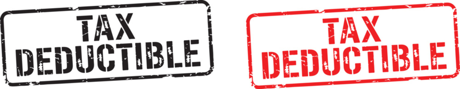 Two rectangular rubber stamps with the words tax deductible displayed on a white background