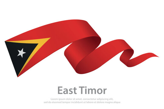 East Timor Waving Flag Ribbon on White Background