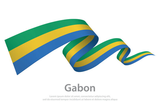 Gabon Waving Flag Ribbon on White Background