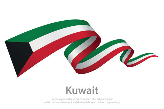 Kuwait Waving Flag Ribbon on White Background
