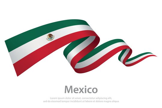 Mexico Waving Flag Ribbon on White Background