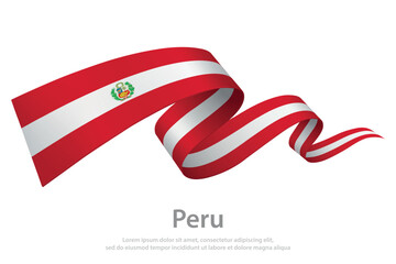 Obraz premium Peru Waving Flag Ribbon on White Background