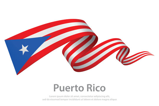 Puerto Rico Waving Flag Ribbon on White Background