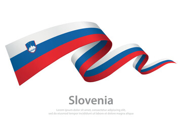 Fototapeta premium Slovenia Waving Flag Ribbon on White Background