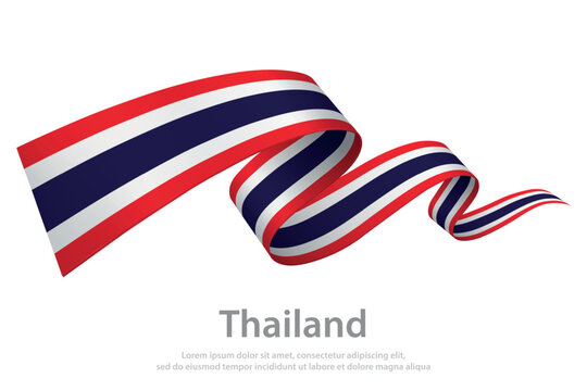 Thailand Waving Flag Ribbon on White Background